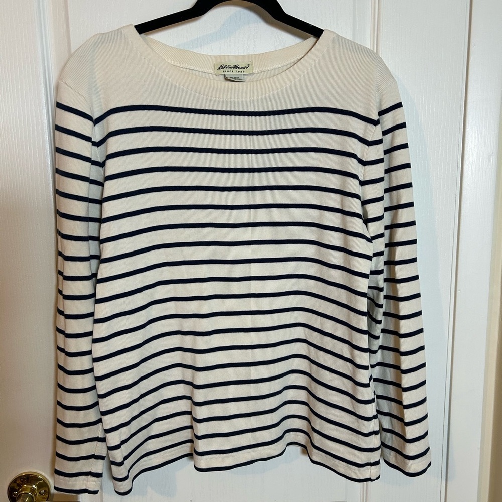 Eddie Bower Navy/Egg Shell Long Sleeve Sweater Women’s Sz. Large